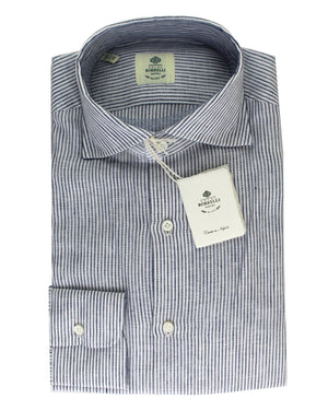 Luigi Borrelli Linen Sport Shirt White Navy Stripes