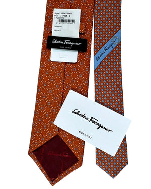 Salvatore Ferragamo Tie Rust Orange Gancini & Mini Stars SALE