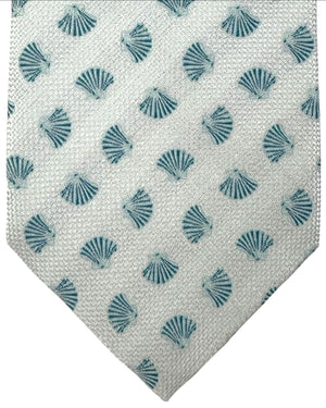 Valextra Silk Tie Gray Silver Teal Shell Pattern - Wide Necktie SALE