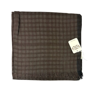 Agnona Scarf Brown Gray Check - Linen Silk Shawl FINAL SALE