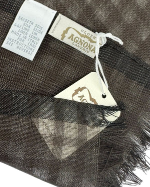 Agnona Scarf Brown Gray Check - Linen Silk Shawl FINAL SALE