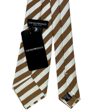 Armani Tie Brown Ivory Wide Stripe