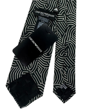 Armani Silk Tie Black Abstract Swirl Pattern