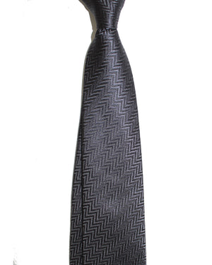 Armani Silk Tie Black Gray Herringbone Design