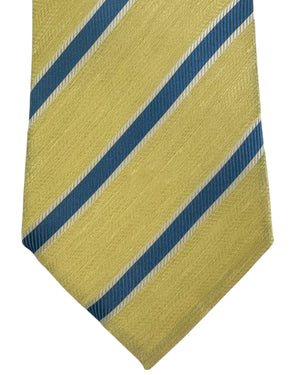 Armani Tie Yellow Blue Stripes - Linen Silk SALE