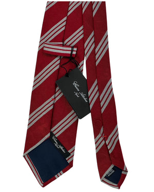 Cesare Attolini Tie Red And Gray Triple Stripe