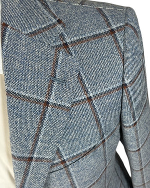 Cesare Attolini Sport Coat Blue Windowpane Wool Silk EU 50/ US 40 SALE
