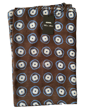 Cesare Attolini Scarf Navy Brown Circles Design - Cotton Cashmere Shawl Attolini