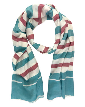New Attolini Scarf White Aqua Red - Cotton Silk Shawl Cesare Attolini