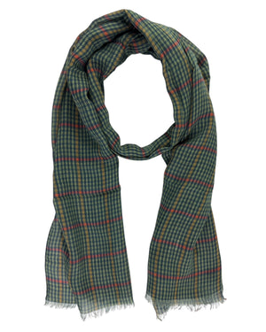 Cesare Attolini Scarf Green Plaid Check - Luxury Cashmere Cotton Shawl