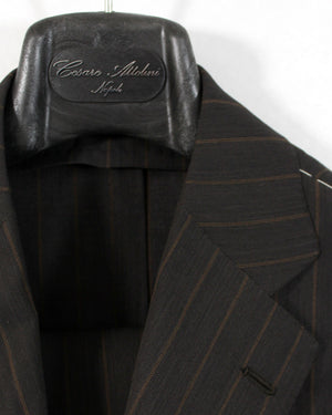 Cesare Attolini Suit Dark Gray Brown Stripes EU 54/ US 44 SALE