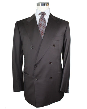 Cesare Attolini Suit Dark Brown Double Breasted Peak Lapel New