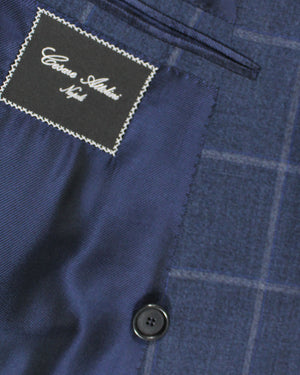 Cesare Attolini Suit Dark Blue Windowpane Double Breasted New