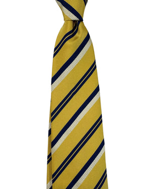 Cesare Attolini Unlined Silk Tie Olive Navy Stripes