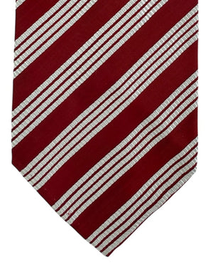 Cesare Attolini Unlined Tie Dark Red Silver Stripes Design