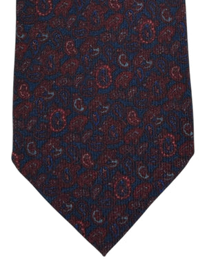 Cesare Attolini Wool Tie Paisley Bordeaux Midnight Blue