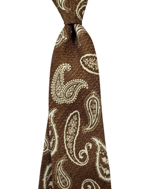 Barba Sevenfold Tie Brown White Paisley - Sartorial Neckwear FINAL SALE