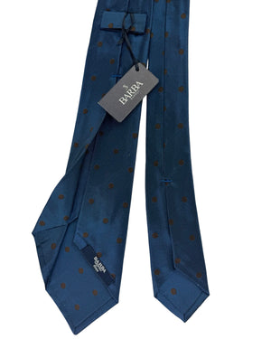 Barba Sevenfold Tie Midnight Blue Brown Polka Dot