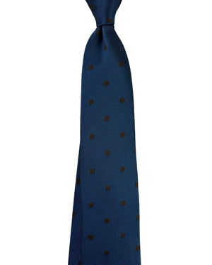 Barba Sevenfold Tie Midnight Blue Brown Polka Dot