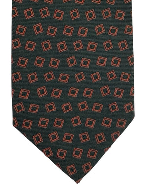 Barba Sevenfold Tie Dark Green Rust Brown Geometric Square
