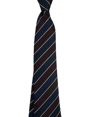 Battisti Sevenfold Tie Midnight Blue Brown Silver Patterned Stripes