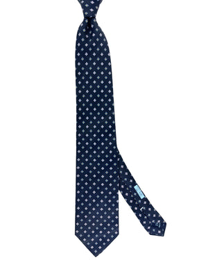 Battistoni Silk Tie Navy Mini Flowers Geometric