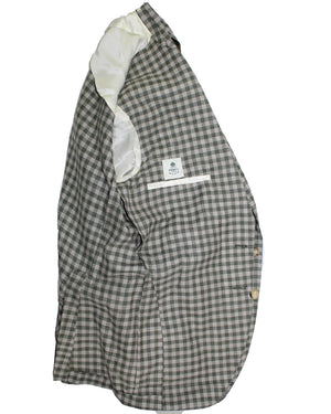 Luigi Borrelli Sport Coat Green Gray Check EU 50/ US 40 Wool Silk Linen SALE