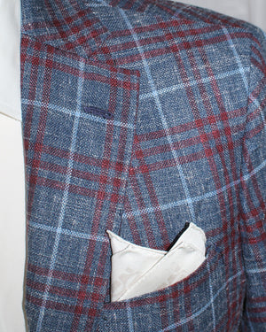 Luigi Borrelli Sport Coat Midnight Blue Maroon Plaid EU 48/ US 38 Royal Collection