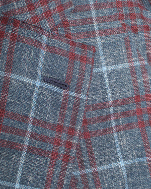 Borrelli Sport Coat Midnight Blue Maroon Plaid