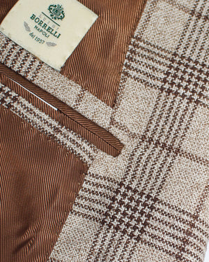 New Borrelli Sport Coat Beige Gray Brown Plaid