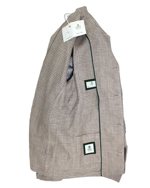 Luigi Borrelli Coat Taupe-Gray Glen Check Wool Linen EU 46 / US 36