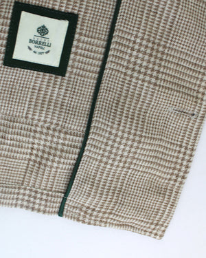 Luigi Borrelli Coat Taupe-Gray Glen Check Wool Linen EU 46 / US 36