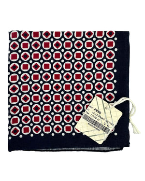 Luigi Borrelli Linen Pocket Square Navy Red White