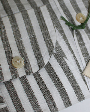 Luigi Borrelli Linen Sport Shirt White Gray Stripes 41 - 16 SALE