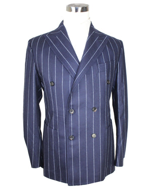 Borrelli Suit Midnight Blue Gray Pin Stripes