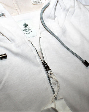 Luigi Borrelli Zip Sleeveless Hooded Sweater Oatmeal White EU 52 / US 42