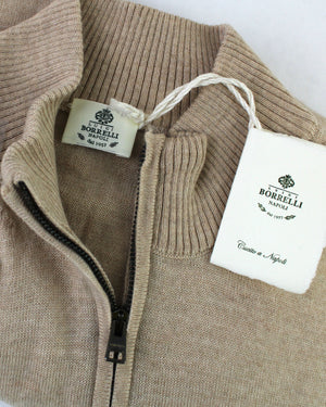 Luigi Borrelli Wool Zip Sweater Beige