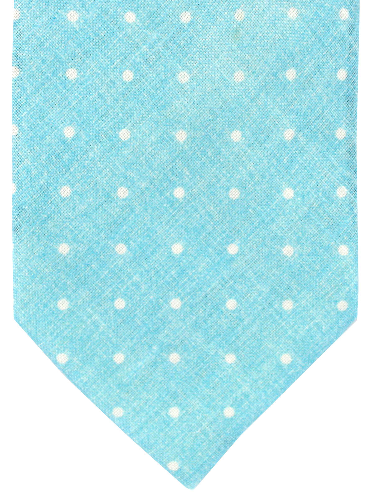 Luigi Borrelli Linen Silk Tie Aqua White Dots
