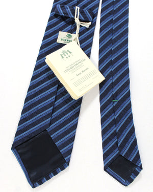 Luigi Borrelli Tie Dark Blue Stripes - Cotton/ Silk