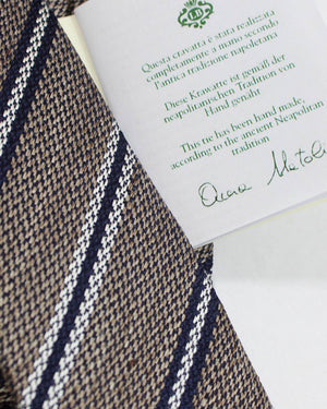 Luigi Borrelli Wool Tie Taupe Navy Stripes