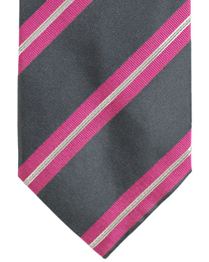 Luigi Borrelli Silk Tie Gray Pink Stripes