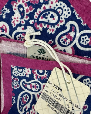 Luigi Borrelli Linen Pocket Square Navy Magenta