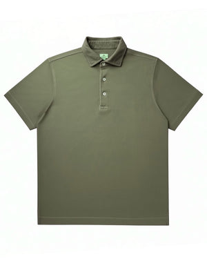 Borrelli Polo Shirt Olive Green Jersey Piquet
