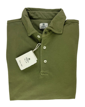 Luigi Borrelli Polo Shirt Olive Green Jersey Piquet EU 48 - US 38