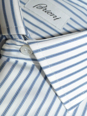 Brioni Dress Shirt White Navy Blue Stripes