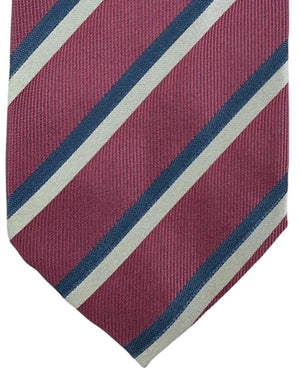 Brioni Silk Tie Pink Midnight Blue Silver Stripes SALE