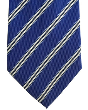 Brioni Silk Tie Royal Blue White Stripes