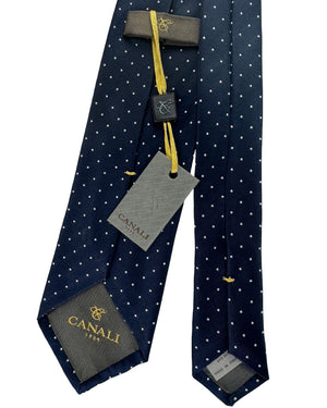 Canali Tie Dark Blue White Micro Dot Pattern