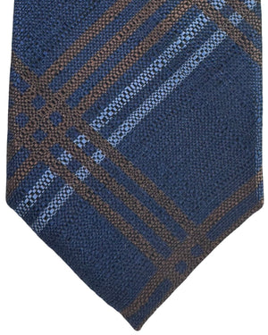Canali Tie Dark Blue With Brown Textured Plaid