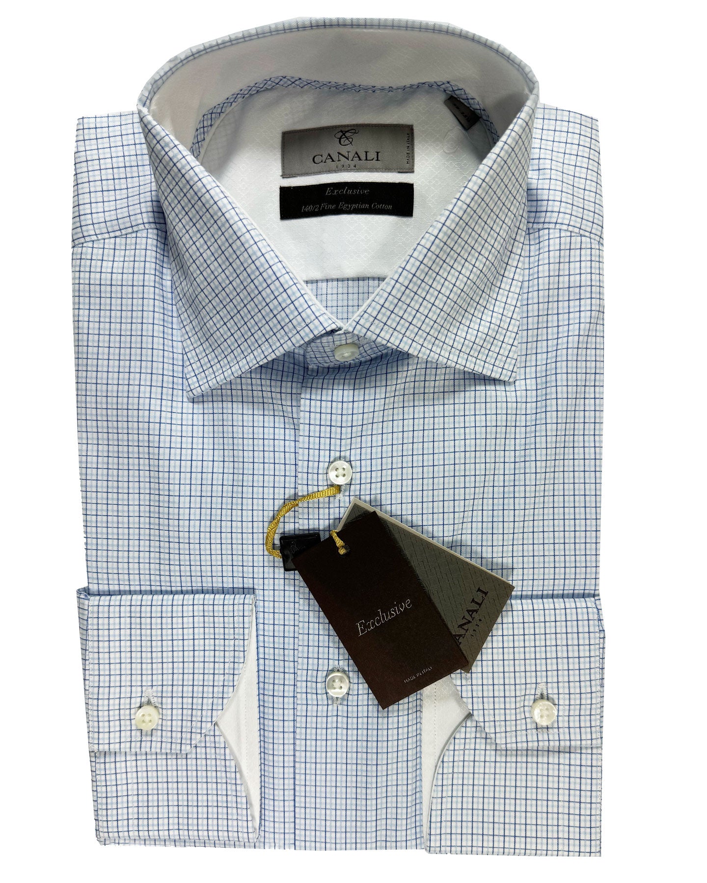 Canali Dress Shirt Exclusive White Blue Navy Check